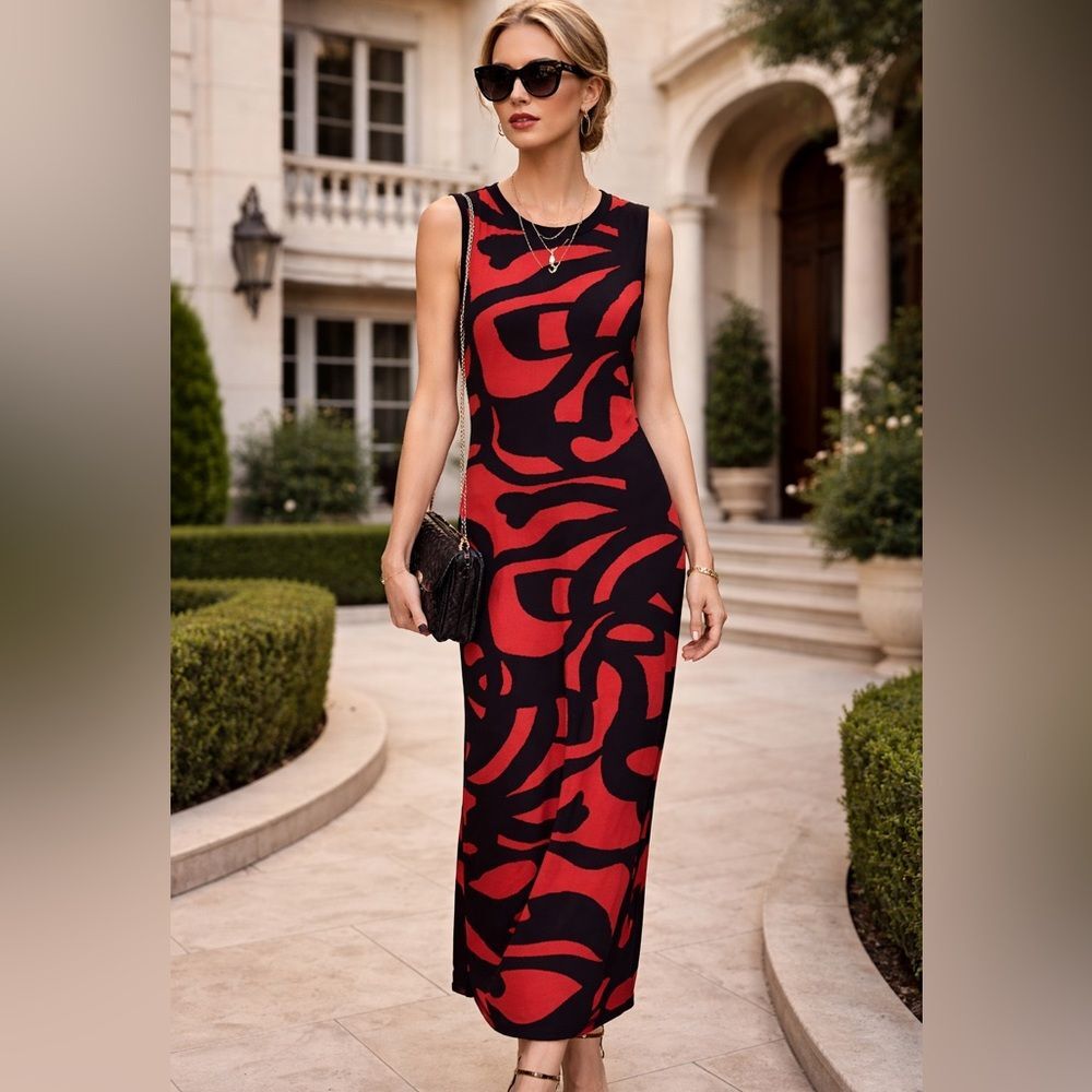 WORTH New York Navy Blue and Coral midi knit dress Sz Small